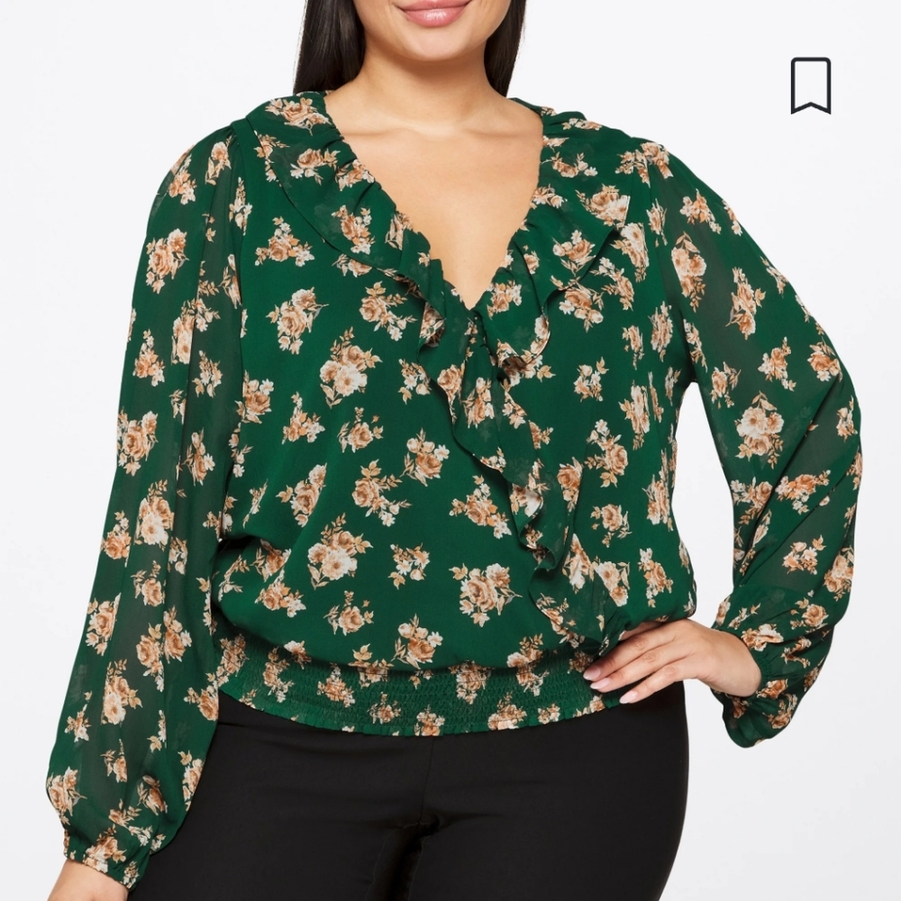 Lush plus sizeruffle faux wrap top 2x